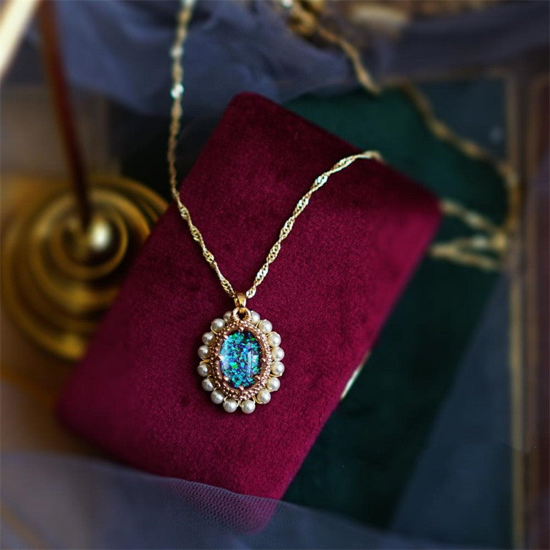 Glitter Gemstone and Pearl Pendant Necklace | Gold Pendant Necklace | Gold Pendant Necklace in 14k Gold Plated