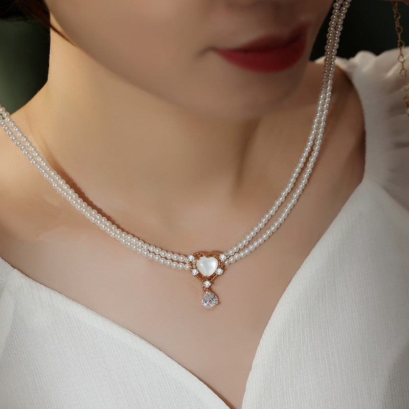 Multi Strand Pearl Necklace | Pearl Choker Necklace | Pearl Choker with Detachable Pendant