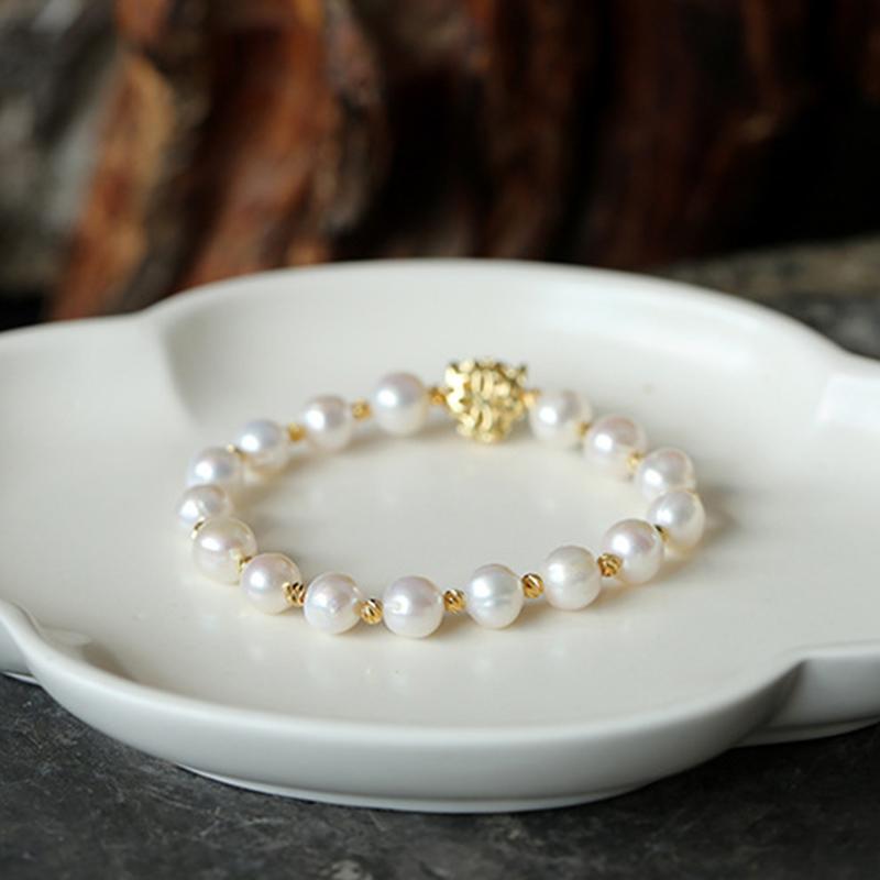 Leopard Series Freshwater Pearl Set Pendant, Bracelet, Ring and Earrings Set 14K Gold Over Sterling Silver
