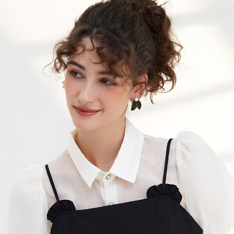 Gardenia Pearl Stud Earrings | Double Pearl Stud Earrings | Pearl Flower Stud Earrings with Sterling Silver Pins