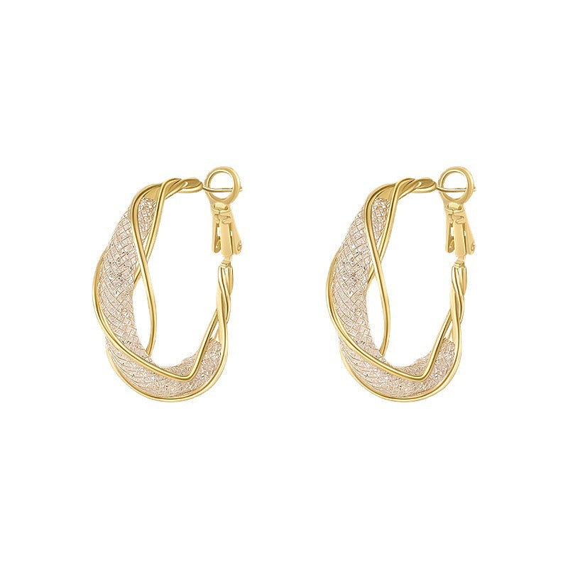 Twisted Hoop Earrings | Gold and Silver Hoop Earrings | Diamond Hoop Earrings with Sterling Silver Pins