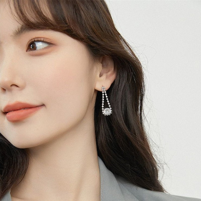 Rhinestone Dangle Earrings | Dangle Diamond Earrings with Sterling Silver Pins