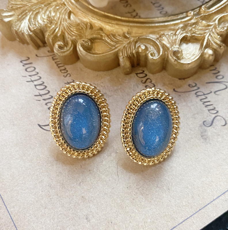 Vintage Style Stud Earrings | Blue Moonstone Stud Earrings Silver Pin