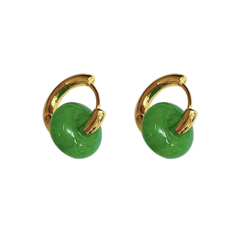 Pendientes de aro con forma de gota de jade de piedra natural | Pendientes Curt De Aros De Donut | 5 colores disponibles