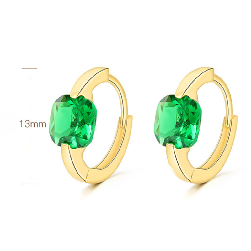 Boucles d'oreilles créoles en or 18 carats et cristal vert Petites boucles d'oreilles créoles en or avec épingle en argent