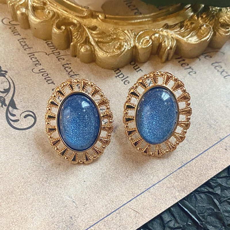 Vintage Style Stud Earrings | Blue Moonstone Stud Earrings Silver Pin