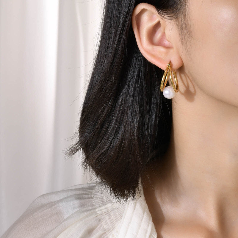 Double Hoop Earrings | Gold Hoop Earrings | Hoop Earrings with Pearls