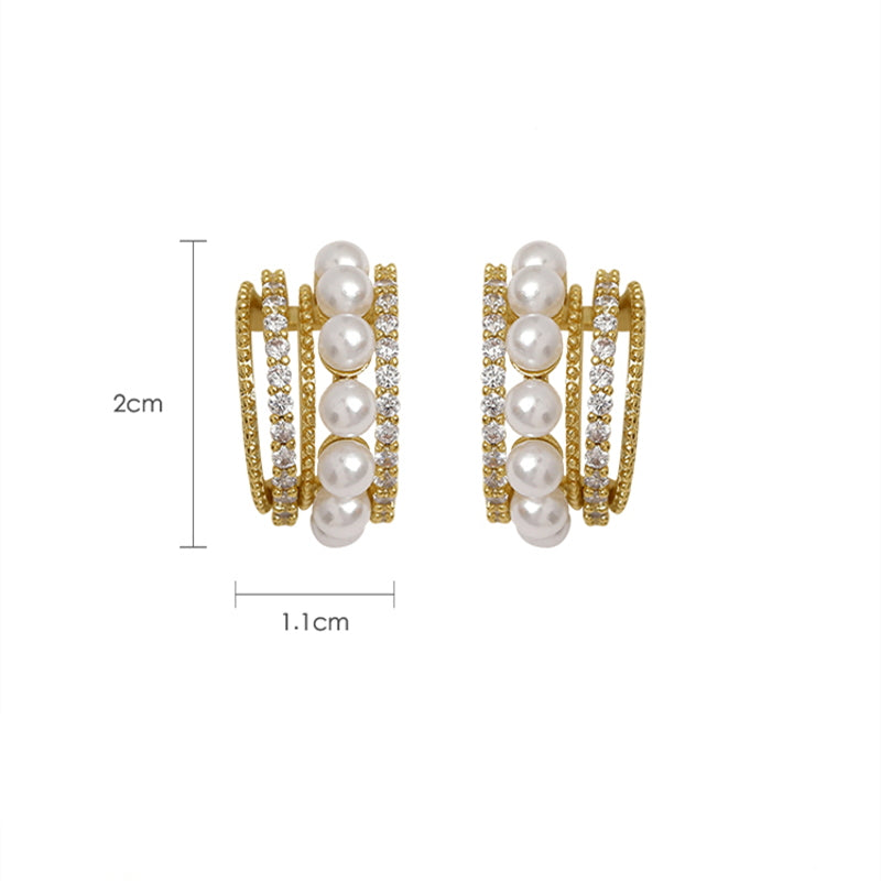 Gold Pearl Huggie Earrings | Pearl Huggie Hoop Earrings | Huggie Stud Earrings with Allergy-free Pins