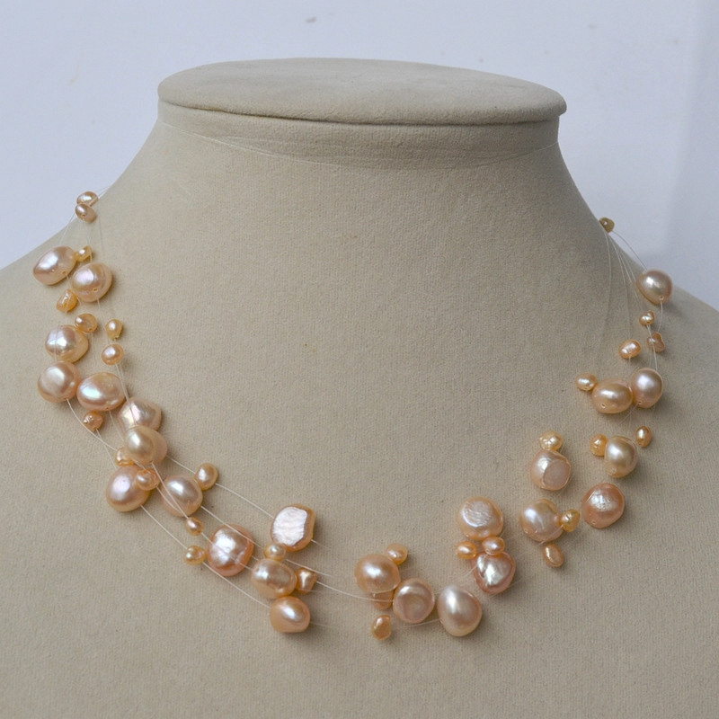 Multilayer Baroque Pearl Necklace | Colorful Freshwater Pearl Necklace | Invisible Real Pearl Necklace