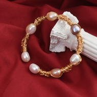 Cultured Freshwater Pearl Bangle Bracelet in 14k Gold Over Sterling Silver 7