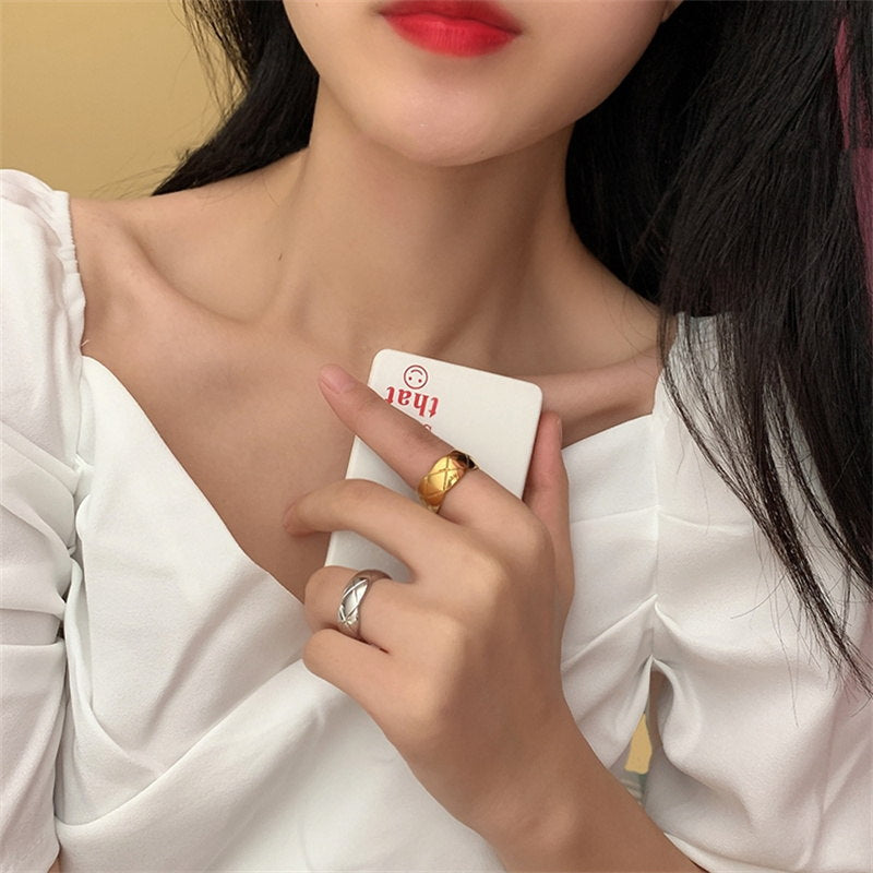 Wide Band Rings | Sterling Silver Ring with X Pattern | Wide Band Diamond Gold Ring for Women and Men