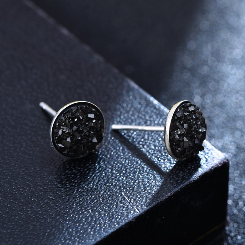 10mm Glitter Crystal Stud Earrings | Drusy Stud Earrings | Sterling Silver Stud Earrings for Men and Women (8mm)