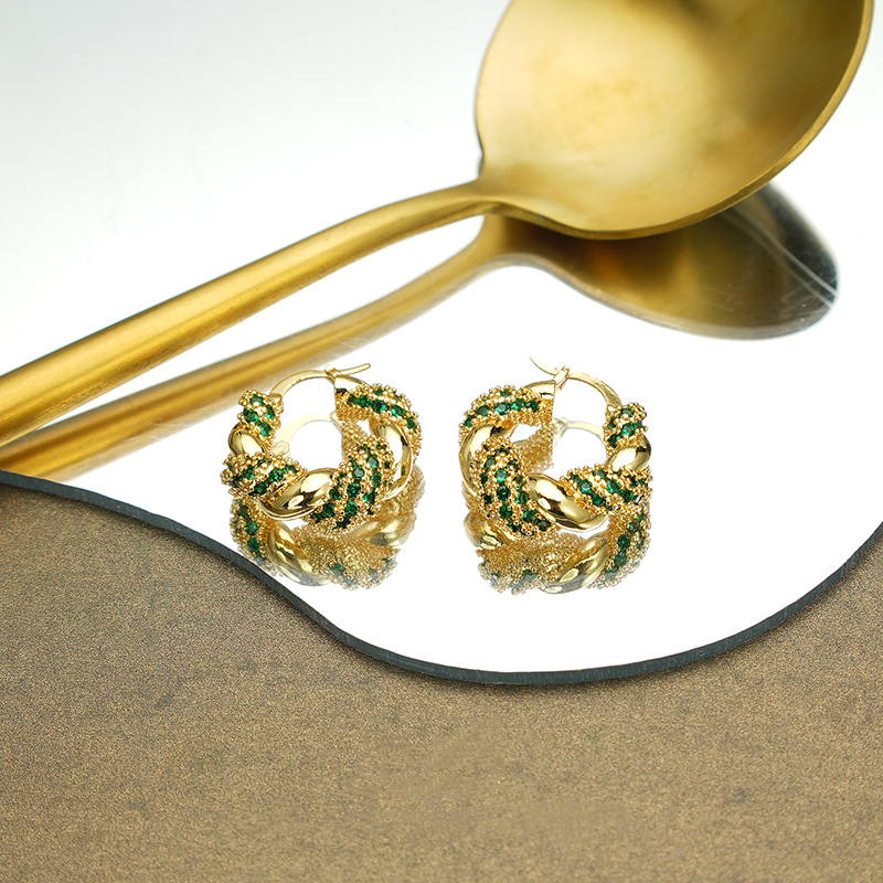 Gold Twist Hoop Earrings | 14K Gold Diamond Hoop Earrings for Women – Huge Tomato
