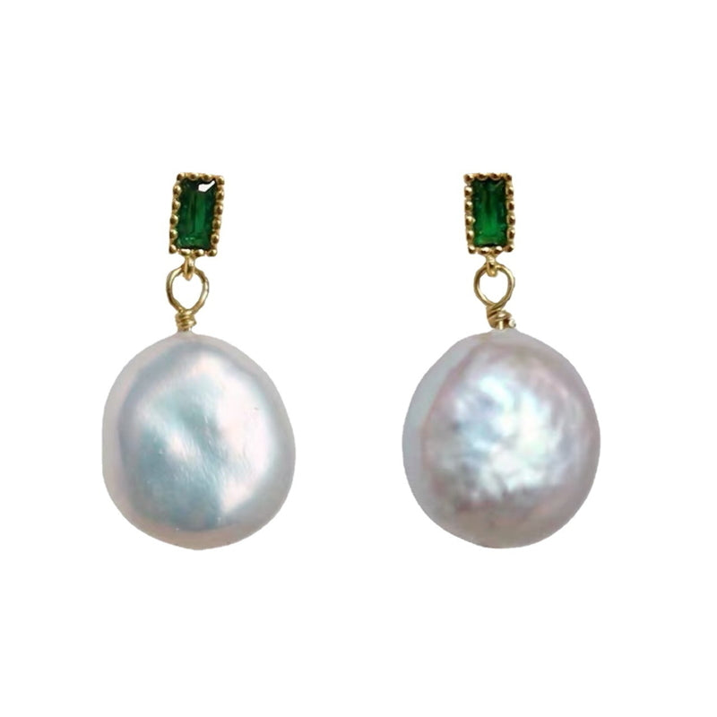 Flat Baroque Pearl Earrings | Real Baroque Pearl Drop Earrings with Sterling Silver Pins (10-11 mm)