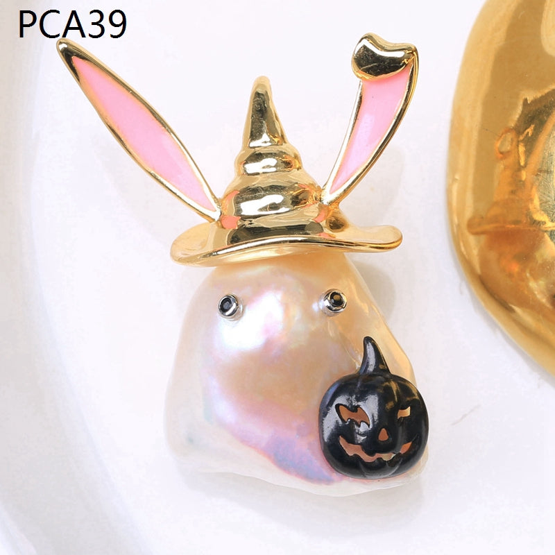 Collar con colgante de perlas barrocas grandes estilo animal en oro de 14 k sobre plata de ley (16-18 mm)