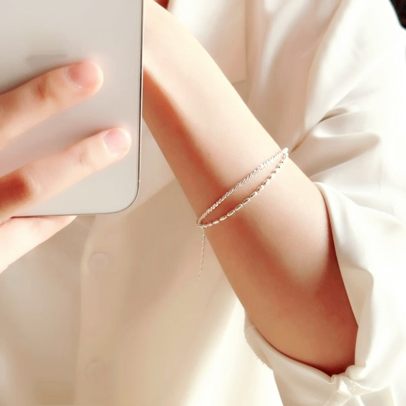 Pure Sterling Silver Bracelet Elegant Double Strand 999 Silver Sparkling Bracelet