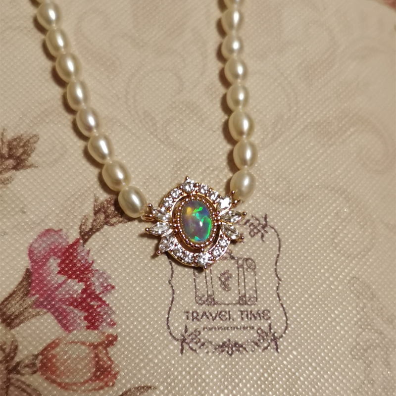 Opal And Real Pearl Choker Necklace | Freshwater Pearl Necklace | Baroque Pearl Necklace