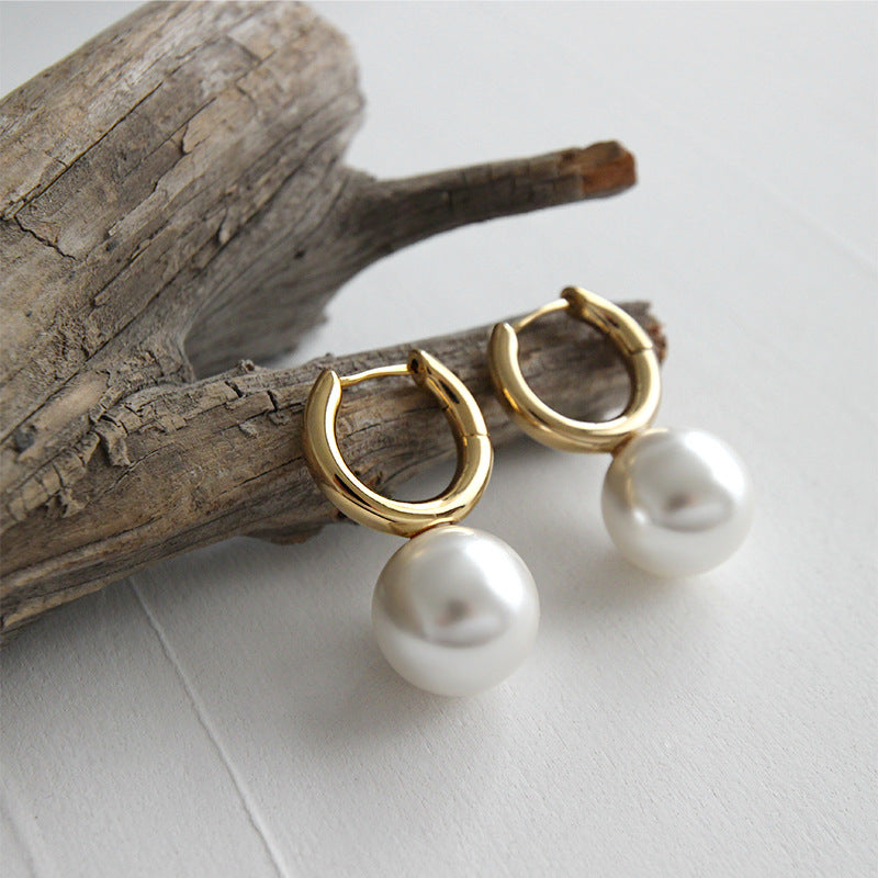 Royal Elegant Pearl Drop Earrings | Pearl Huggie Earrings with Big Pearls (15mm)