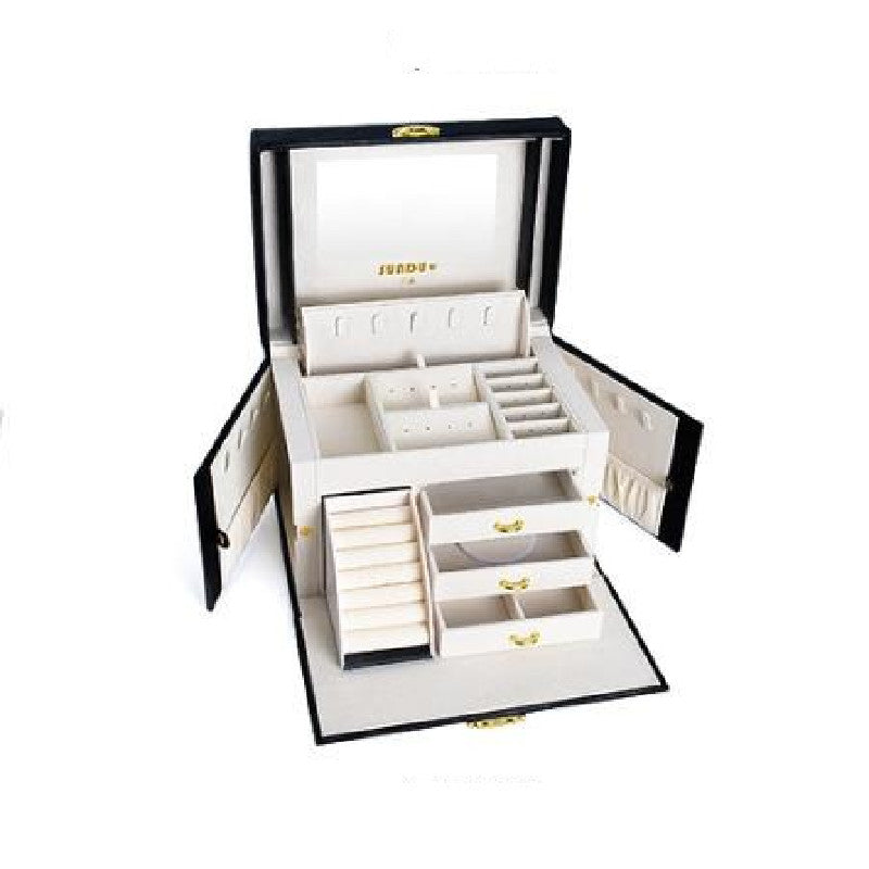 Double-layer Mini stud earrings rings Jewelry Box Useful Makeup Organizer Travel Portable Jewelry PU Box