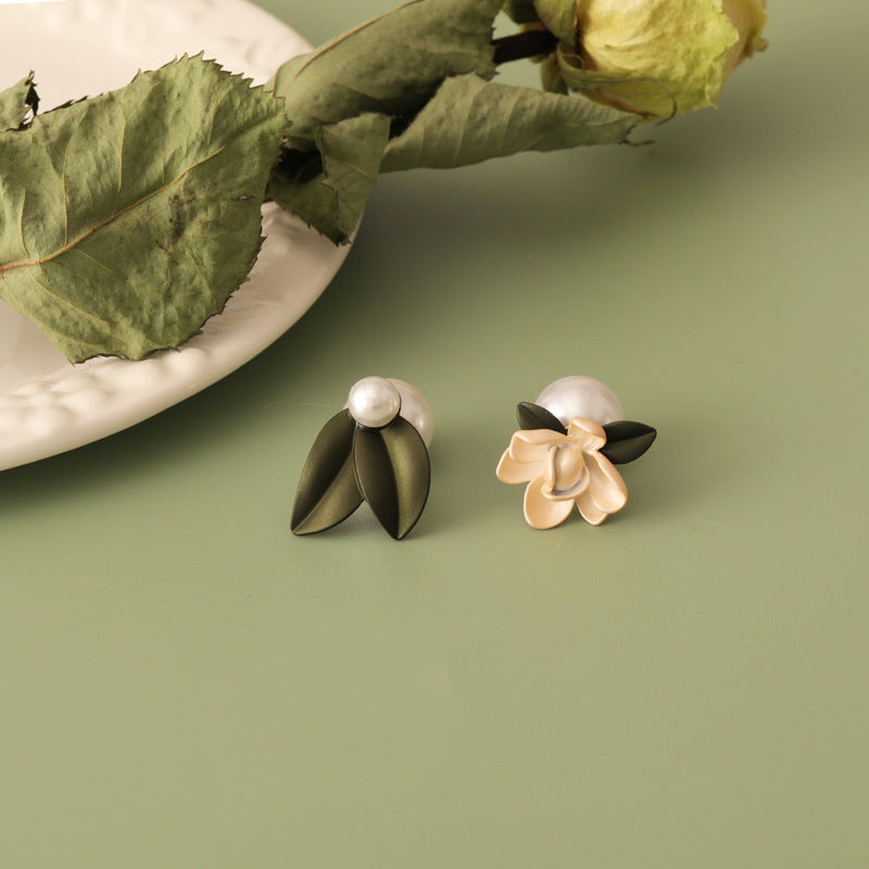 Gardenia Pearl Stud Earrings | Double Pearl Stud Earrings | Pearl Flower Stud Earrings with Sterling Silver Pins