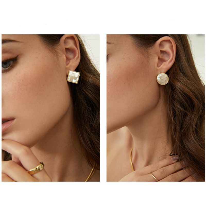 Mother of Pearl Earrings | Gold Earrings for Women | Gold Mother of Pearl Earrings with Sterling Silver Pins