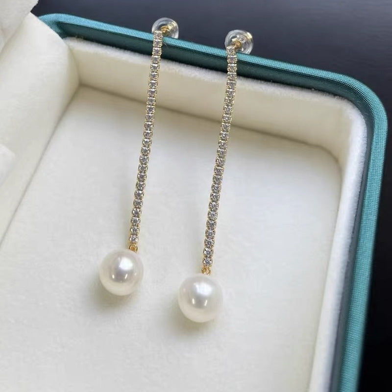 Pendientes de perlas de agua dulce | Pendientes colgantes de perlas de diamantes | Pendientes de Perlas Reales (5-6 mm)