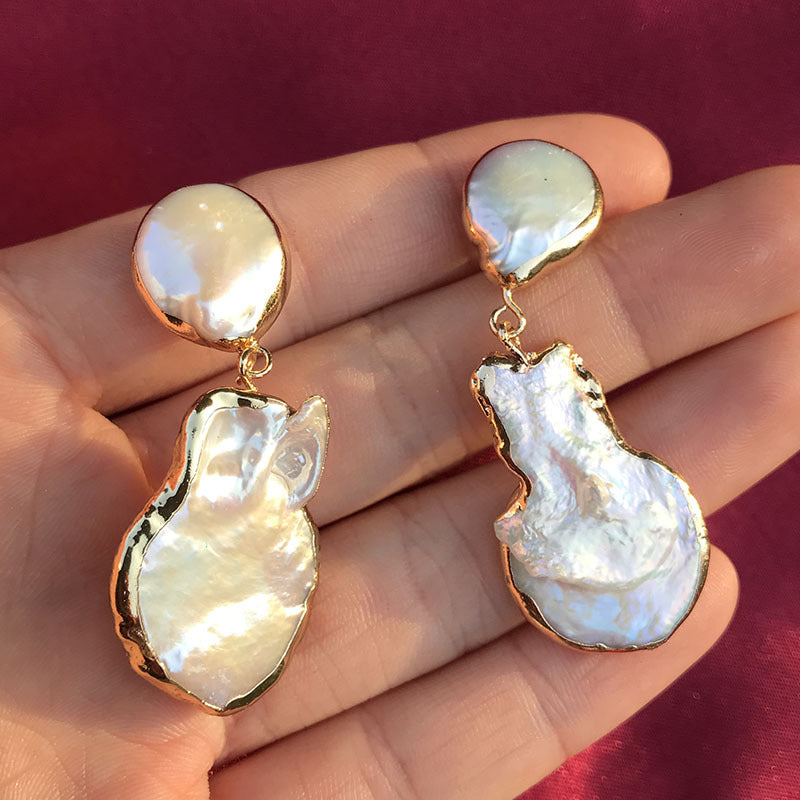 Large Baroque Pearl Earrings | Baroque Pearl Drop Earrings | Baroque Pearl Earrings with Sterling Silver Pins
