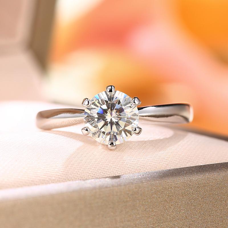 Solitaire Round Cut Moissanite Diamond Engagement Wedding Adjustable Size Ring In Sterling Silver.(0.5-2Ct)