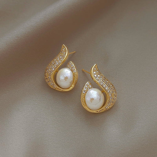 Mermaid Pearl Diamond Earrings | Gold Pearl Rhinestone Earrings for Women