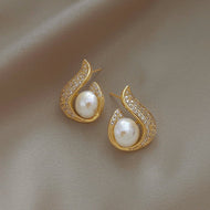 Mermaid Pearl Diamond Earrings | Gold Pearl Rhinestone Earrings for Women