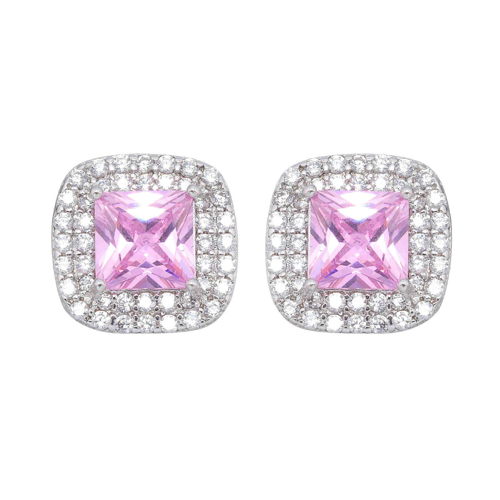 Pendientes de diamantes con forma de gota de agua y cuadrados redondos con pasador de plata S925