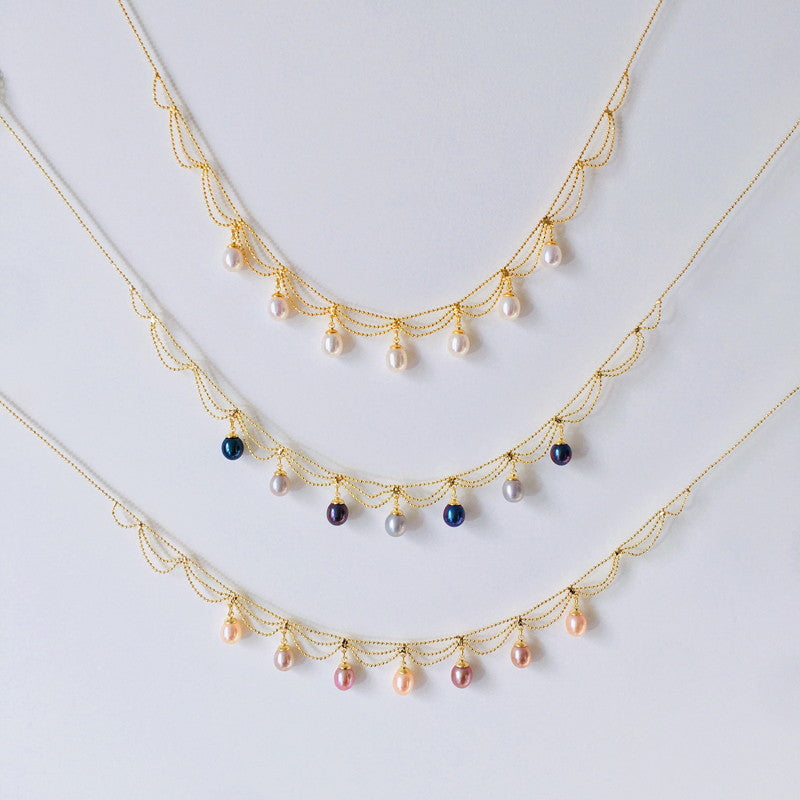 Teardrop Pearl Pendant | Multi Pearl Pendant Necklace | Freshwater Pearl Pendant in 18K Gold Plated