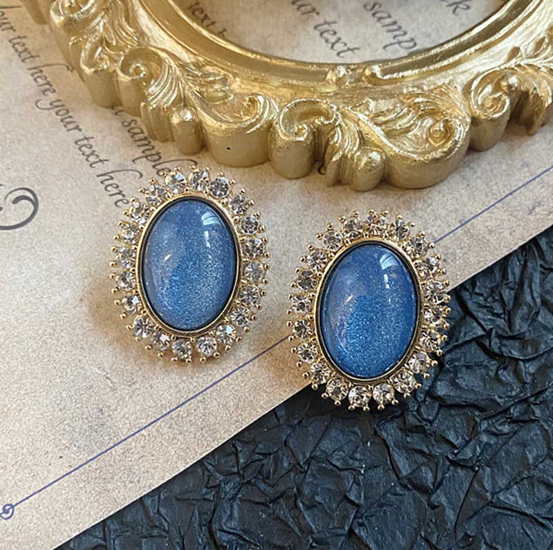 Vintage Style Stud Earrings | Blue Moonstone Stud Earrings Silver Pin