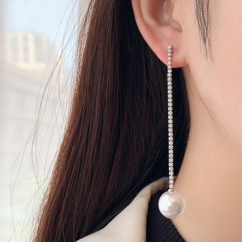 Pendientes de perlas de agua dulce | Pendientes colgantes de perlas de diamantes | Pendientes de Perlas Reales (5-6 mm)