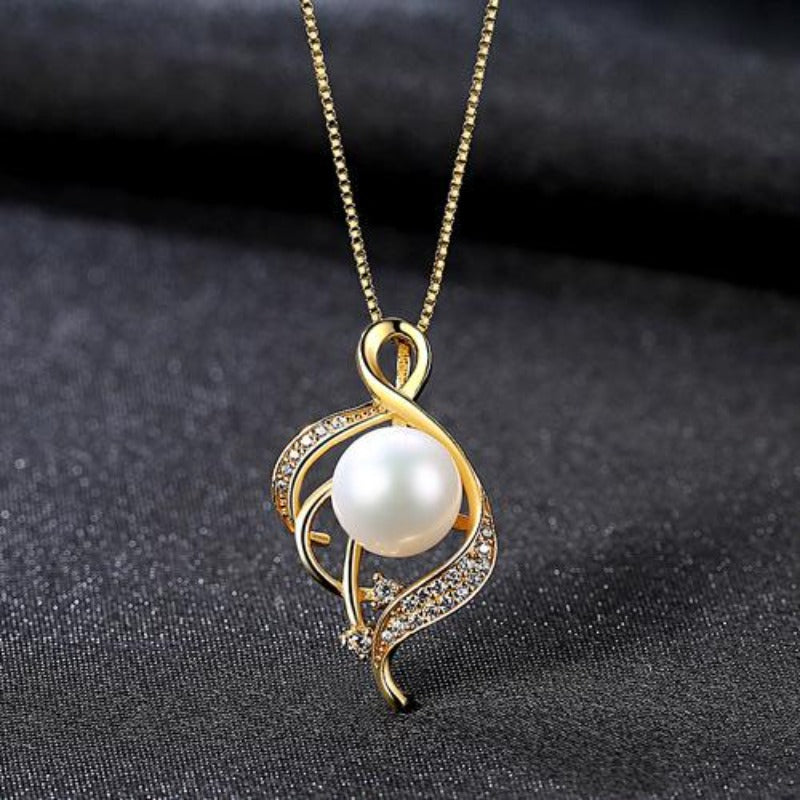 Cultured Freshwater Black Pearl Pendant Necklace Pearl and Diamond Pendant 14K Gold Over Sterling Silver