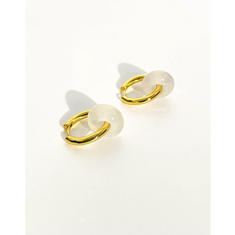 Pendientes de aro con forma de gota de jade de piedra natural | Pendientes Curt De Aros De Donut | 5 colores disponibles