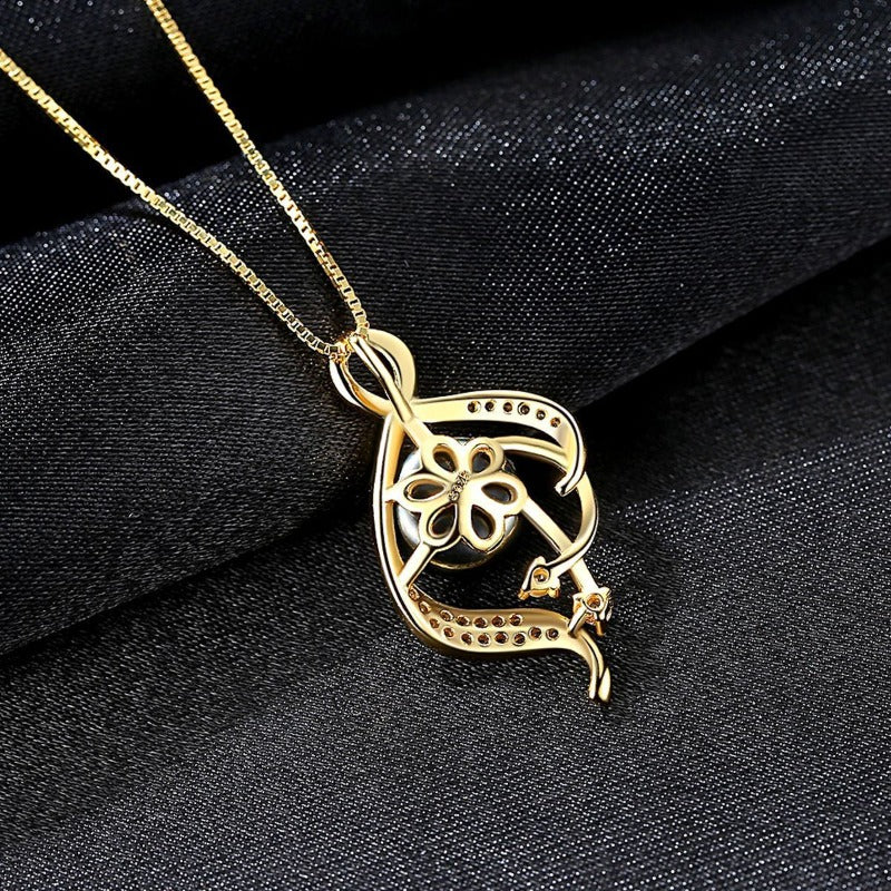 Cultured Freshwater Black Pearl Pendant Necklace Pearl and Diamond Pendant 14K Gold Over Sterling Silver