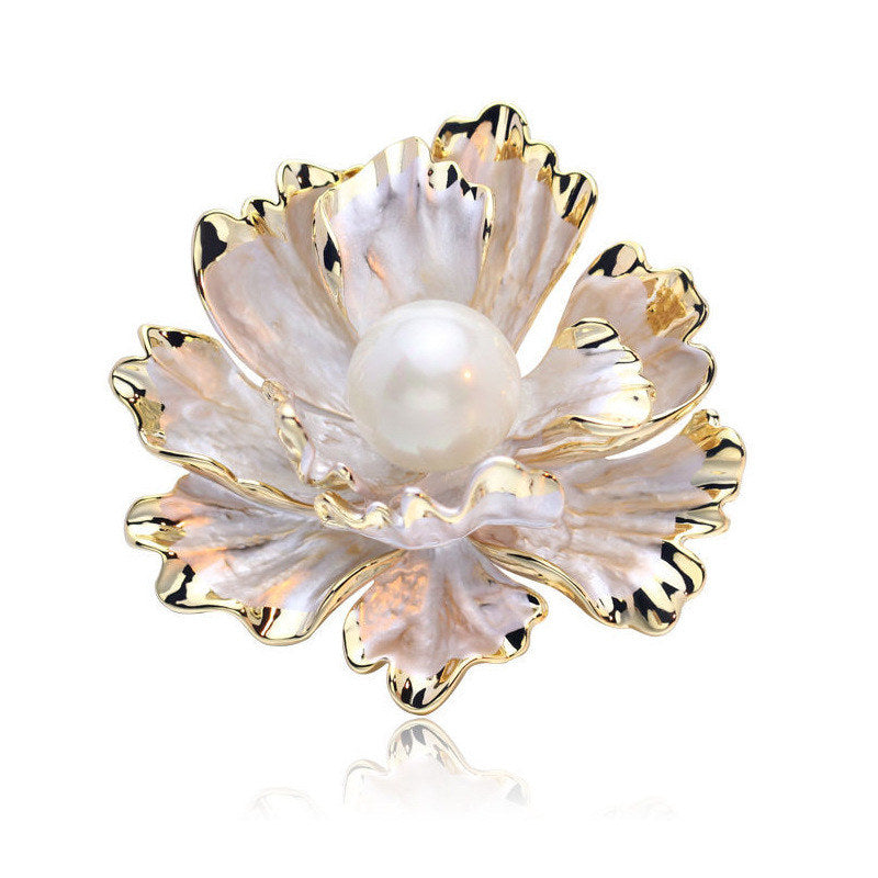 Best Gift Choice Peony Brooch Large Flower Pearl Brooch Pin White Red Purple Available