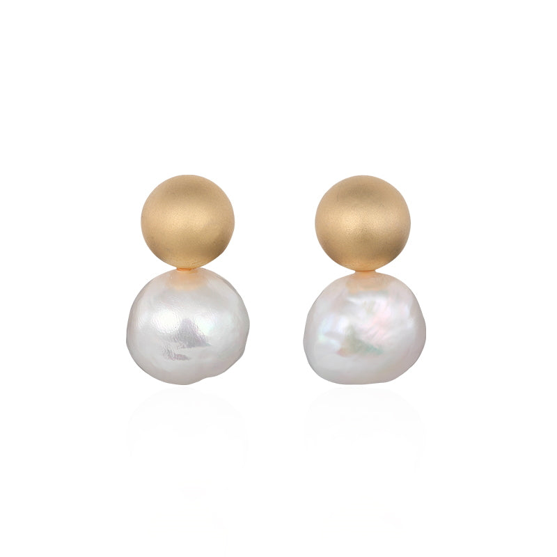 Double Real Pearl Stud Earrings | Pearl Drop Earrings | Freshwater Baroque Pearl Earrings with Sterling Silver Pins