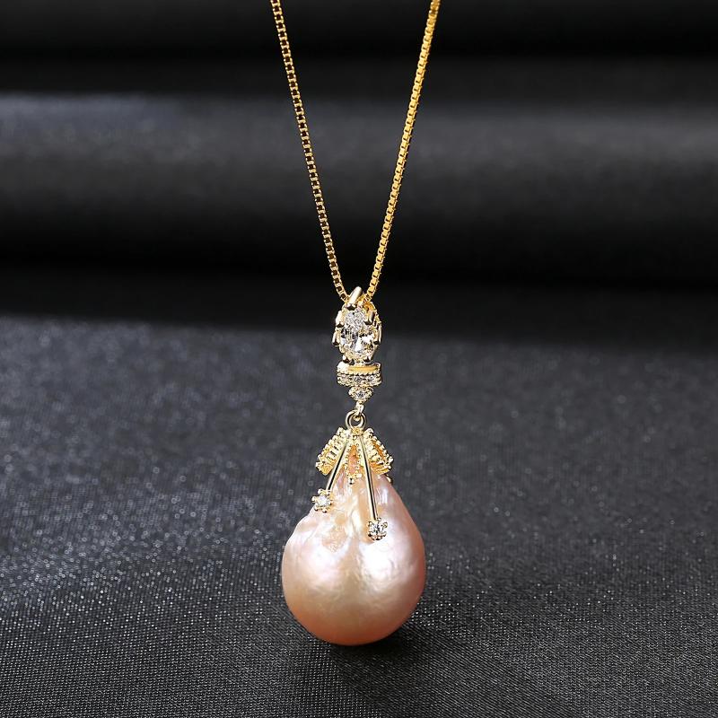 Vintage Style Pink Freshwater Pearl and Diamond Pendant Necklace in 14K Gold Over Sterling Silver(11-12mm)