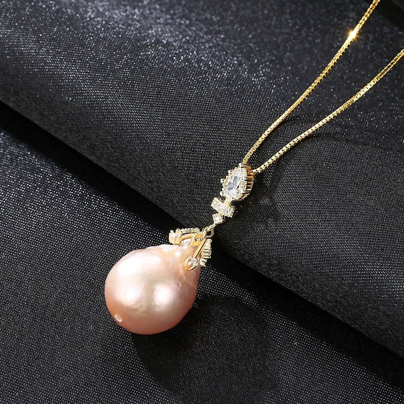 Vintage Style Pink Freshwater Pearl and Diamond Pendant Necklace in 14K Gold Over Sterling Silver(11-12mm)