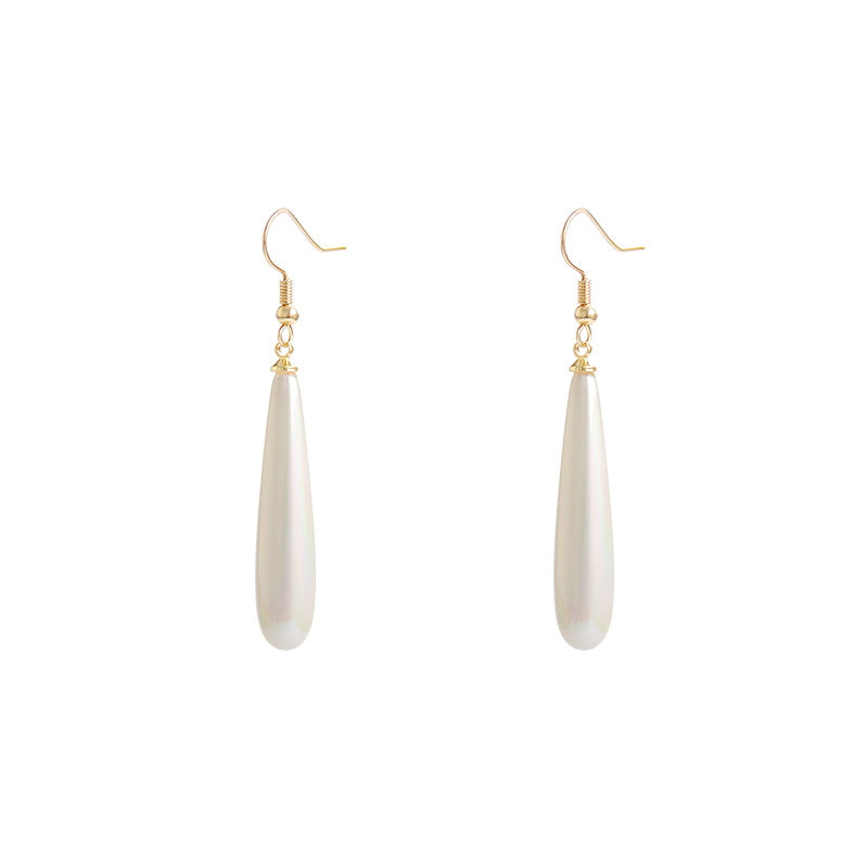 Teardrop Pearl Earrings | Long Pearl Drop Earrings with Shepherd Hook