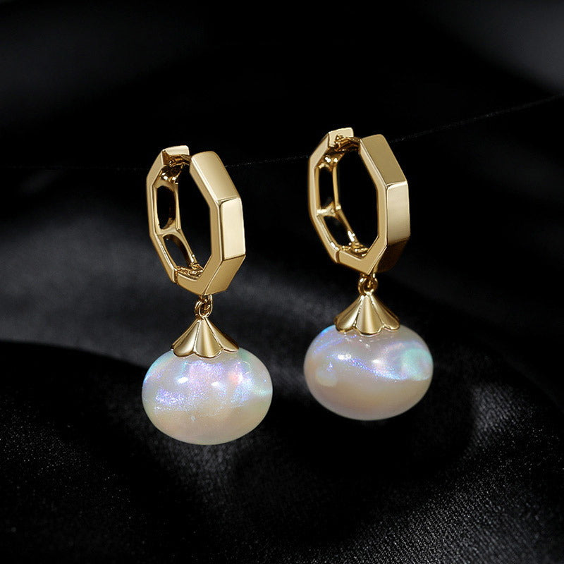 Summer Must-have 14mm Big Opal Drop Earrings | Moonstone Earrings with 14K Gold Plated Clasp