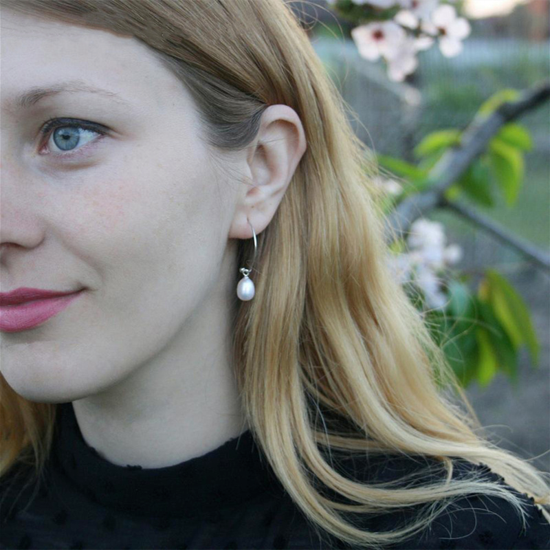 Big Silver Hoop with Pearl Drop Earrings AAA Freshwater Cultured Pearl Hoop Earrings in Sterling Silver(8mm)