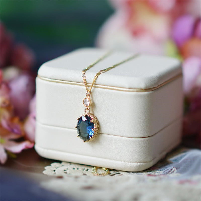 Handmade Gemstone Pendant | Blue Gemstone Pendant | Gold Pendant Necklace with Pendant Extender