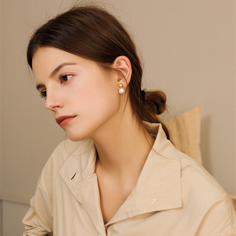 Double Real Pearl Stud Earrings | Pearl Drop Earrings | Freshwater Baroque Pearl Earrings with Sterling Silver Pins
