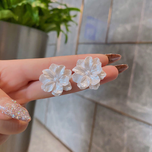 Elegant Flower Stud Earrings | White Acrylic Flower Earrings with Sterling Silver Pins