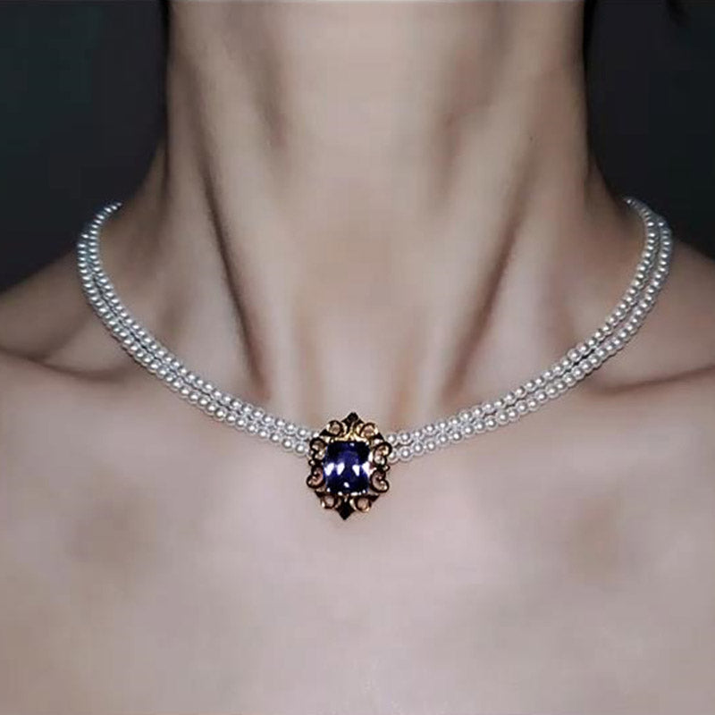 Multi Strand Pearl Necklace | Pearl Choker Necklace | Pearl Choker with Detachable Pendant