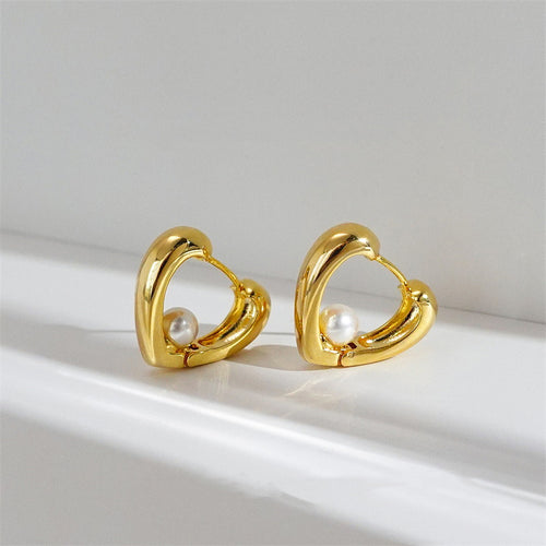 Heart Hoop Earrings | Pearl Drop Earrings | Chunky Gold Hoop Earrings in Gold and Silver