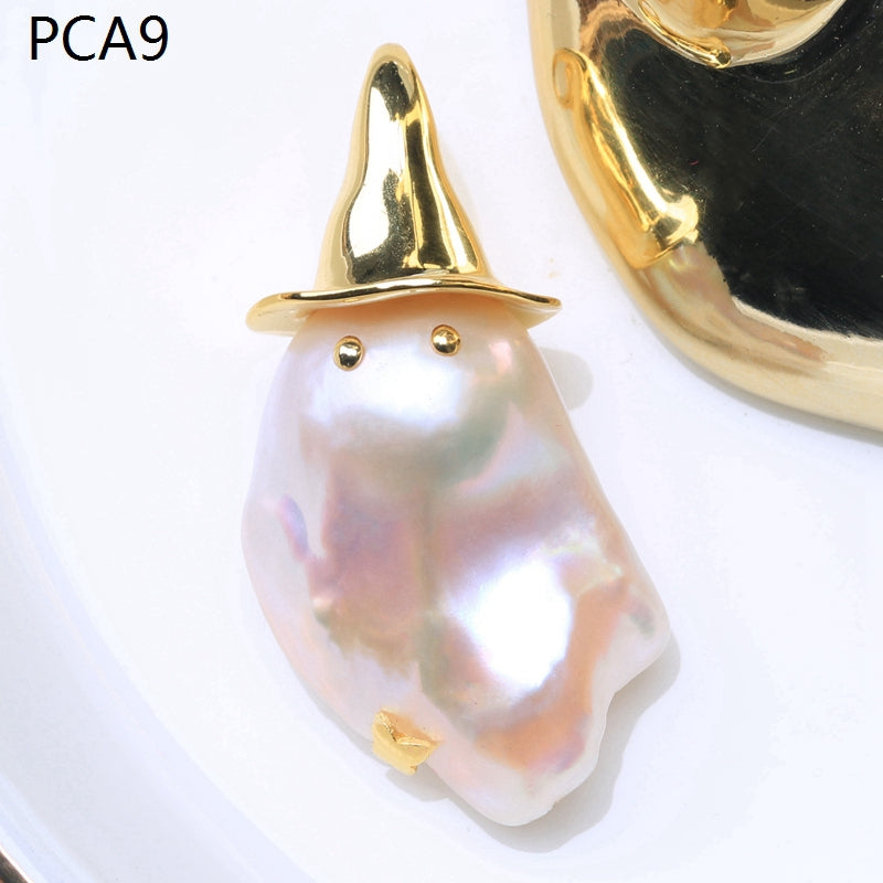 Collar con colgante de perlas barrocas grandes para niña estilo Halloween en oro de 14 k sobre plata de ley (16-18 mm)